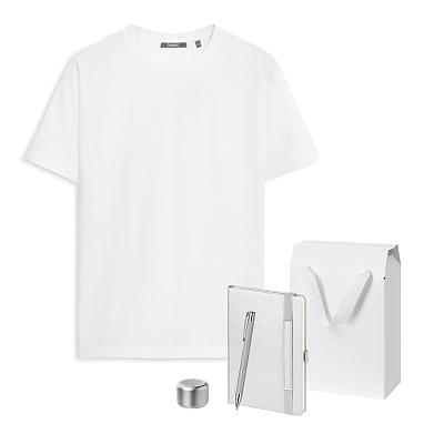 Набор с одеждой KRIS (футболка, колонка, ежедневник, ручка) , S (Серебряный)