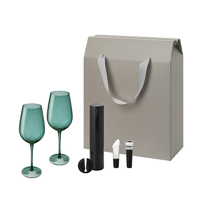Подарочный набор Capri Sacramento (2 бокала + набор для вина) (Зеленый, черный, серый)