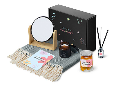 Подарочный набор Re:f. Shelter  с пледом, зеркалом, свечой и диффузором (Синий)