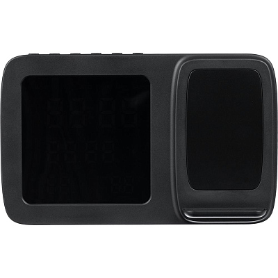 Станция беспроводной зарядки с часами и календарем и подсветкой логотипа Novem, черная