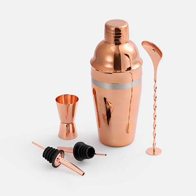 Набор для приготовления коктейлей Pourpour, медный с серебристой линией (Серебристый)