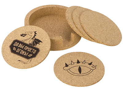 Набор костеров из пробки на подставке Krock с гравировкой (Коричневый)