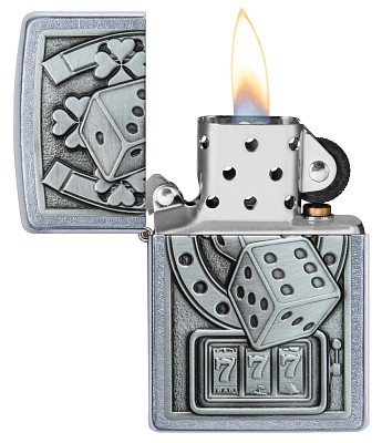 Зажигалка ZIPPO Lucky 7 с покрытием Street Chrome, латунь/сталь, серебристая, 38x13x57 мм