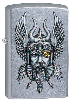 Зажигалка ZIPPO Viking Warrior с покрытием Street Chrome™, латунь/сталь, серебристая, 38x13x57 мм (Серебристый)