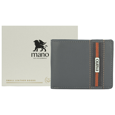 Бумажник Mano "Don Leonardo", с RFID защитой, натуральная кожа в сером цвете, 10,5 х 2 х 8,5 см