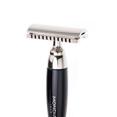 Бритвенный набор Mondial: классический Т-образный станок, помазок, подставка; чёрная смола