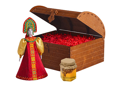 Подарочный набор: кукла фарфоровая, мёд с грецким орехом (Красный)