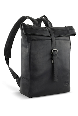 Рюкзак KLONDIKE GOLD «Donald», натуральная кожа в черном цвете, 40 х 42/51,5 х 11 см