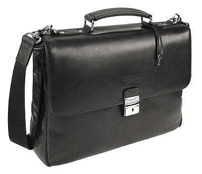Портфель BUGATTI Romano 15'', чёрный, натуральная воловья кожа, 40х12х30 см (Черный)