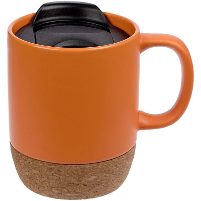 Кружка с пробковой подставкой Corky Walk, оранжевая (Оранжевый)