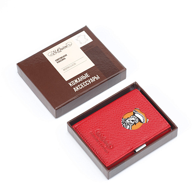 Кошелек S.Quire, натуральная кожа красная тисненая матовая 70*93*12 мм