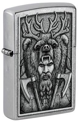 Зажигалка ZIPPO Barbarian Design с покрытием Street Chrome, латунь/сталь, серебристая, 38x13x57 мм (Серебристый)