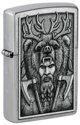 Зажигалка ZIPPO Barbarian Design с покрытием Street Chrome, латунь/сталь, серебристая, 38x13x57 мм