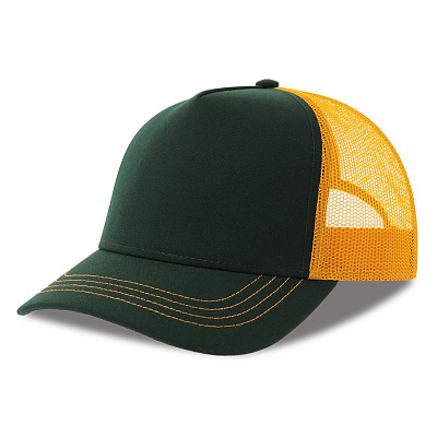 Бейсболка RAPPER CANVAS-S, 5 клиньев, пластиковая застёжка (Темно-зелёный, жёлтый)