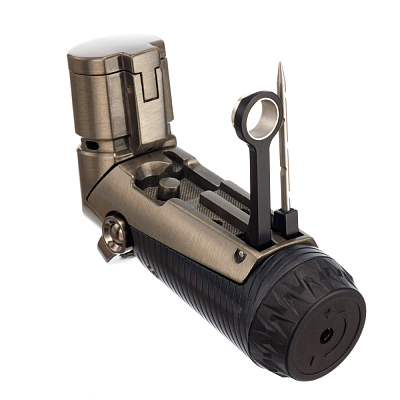 Зажигалка S.Quire газовая для трубок и сигар, турбо, тройное пламя, оружейная сталь, черная