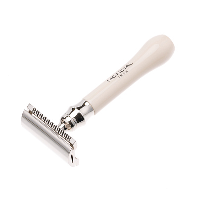 Бритвенный набор Mondial: классический Т-образный станок, помазок, подставка; слоновая кость