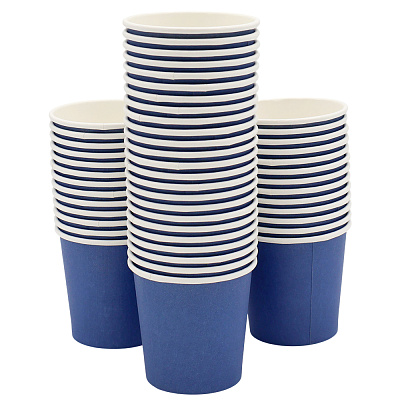 Набор 50 шт бумажный стакан 4,5 унций (130 мл), сине-белый (Синий - снаружи, белый внутри)