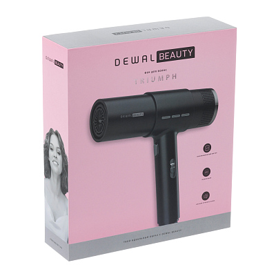 Фен DEWAL BEAUTY Triumph, черный, 1800-2000 Вт, бесщеточный мотор, 1 насадка, 1 диффузор