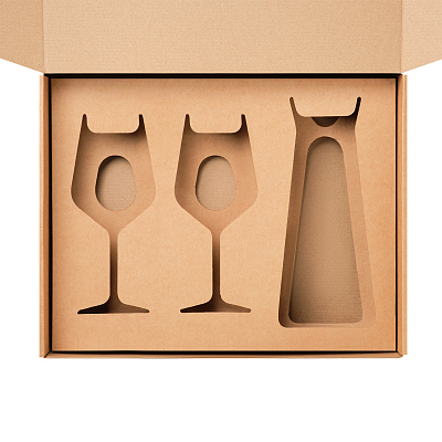 Доп. ложемент под декантер + 2 бокала в большую универсальную коробку крафт (арт. 21005.020)