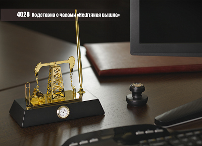 Подставка с часами "Нефтяная качалка", золотистый
