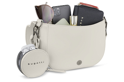 Сумка наплечная женская BUGATTI Almata, с кошельком, бежевая, полиуретан, 27х6х18,5 см