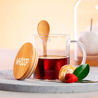 Кружка KIPAL, боросиликатное стекло, бамбук