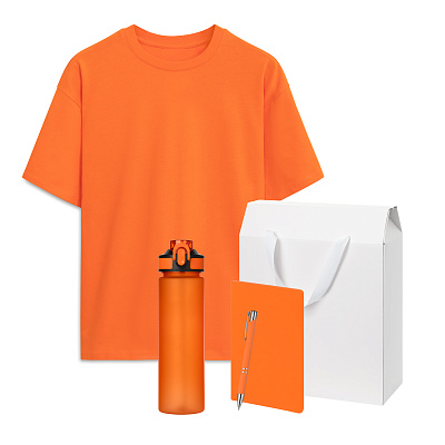 Набор с одеждой RUST (футболка, бутылка, блокнот, ручка), оранжевый, 3XL/4XL (Оранжевый, белый)