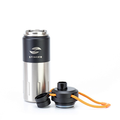 Термобутылка Stinger, 0,5 л, сталь/пластик, "черный карбон", 7,5 х 23,1 см