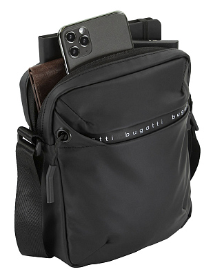 Сумка наплечная BUGATTI Blanc, чёрная, тарпаулин/полиэстер, 17х4,5х21 см