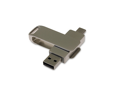 USB 3.0- флешка на 32 Гб с поворотным механизмом и дополнительным разъемом Type-C (Серый)