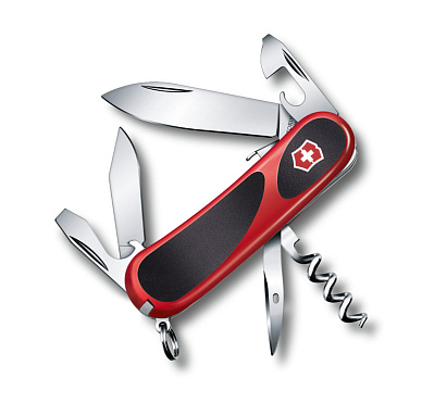 Нож перочинный VICTORINOX Evolution S101, 85 мм, 13 функций, с фиксатором лезвия, красный с чёрным (Разноцветный)