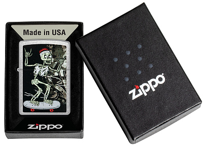 Зажигалка ZIPPO Skateboard Design с покрытием Street Chrome, латунь/сталь, серебристая, 38x13x57 мм
