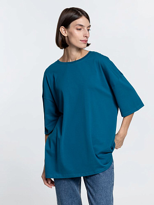 Футболка унисекс оверсайз Crosstown, темно-синяя (Бирюзовый)