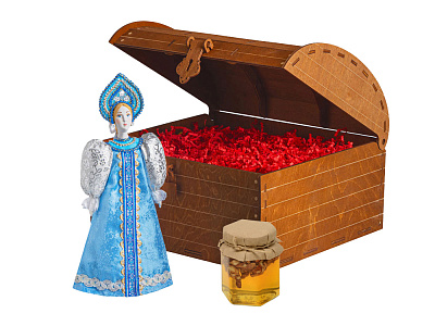 Подарочный набор: кукла фарфоровая, мёд с грецким орехом (Голубой)