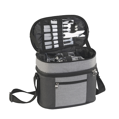 Набор для пикника "Шотландия" на 2 персоны с холодильным отделением  (Серый с черным)