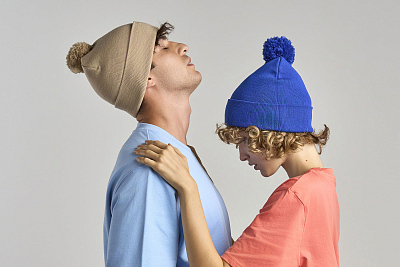 Шапка вязаная  двойная Wind-S c помпоном