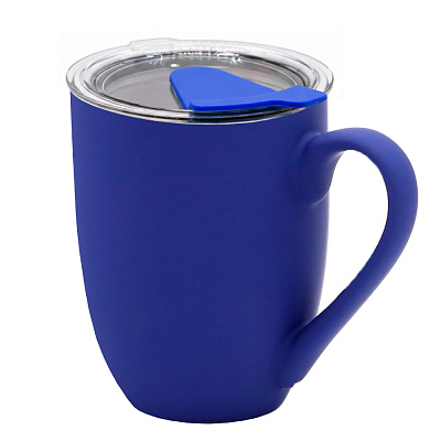 Кружка с крышкой Velvet Duo, софт-тач, тёмно-синяя (Тёмно-синий)