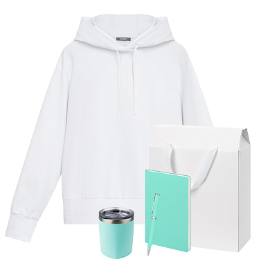 Набор с одеждой ALEX (худи, термокружка, ежедневник, ручка), мятный/аква, XL (Бирюзовый, белый)