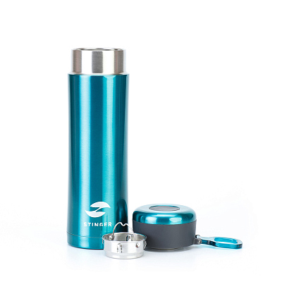 Термокружка Stinger, 0,42 л, сталь/пластик, бирюзовый глянцевый, 7,5 х 6,9 х 22,2 см