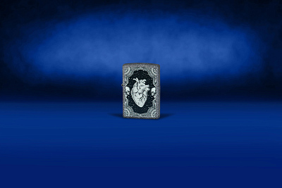 Зажигалка ZIPPO Heart Design с покрытием Iron Stone, латунь/сталь, серая, 38x13x57 мм