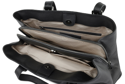 Сумка женская BUGATTI Bella, чёрная, воловья кожа/полиэстер, 33х14х25 см