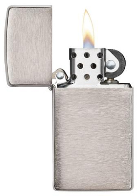 Зажигалка ZIPPO Slim® с покрытием Brushed Chrome, латунь/сталь, серебристая, матовая, 29x10x60 мм