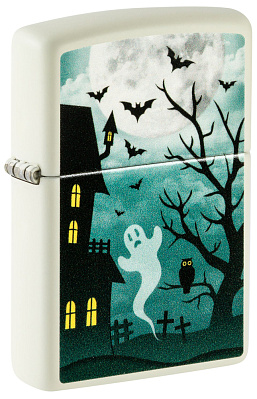 Зажигалка ZIPPO Spooky Design с покрытием Glow In The Dark Green, латунь/сталь, белая, 38x13x57 мм (Белый)