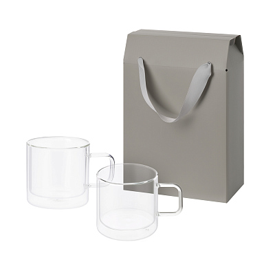 Подарочный набор 2 стеклянные кружки Luna в коробке-пакете (Прозрачный, серый)
