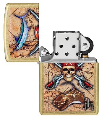Зажигалка ZIPPO Guy Harvey с покрытием Street Brass, латунь/сталь, золотистая, 38x13x57 мм