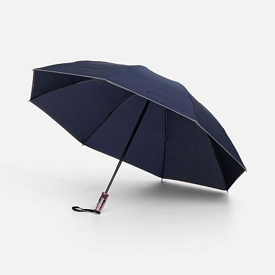 Зонт наоборот складной Futurum со светоотражающим кантом, темно-синий (Тёмно-синий)