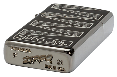Зажигалка 65th Anniversary Zippo Slim® с покрытием Black Ice®, латунь/сталь, чёрная, 29x10x60 мм