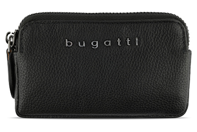 Ключница BUGATTI Bella, чёрная, воловья кожа/полиэстер, 12х1,5х7 см