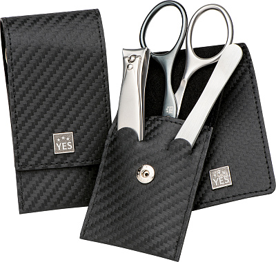 Маникюрный набор YES, 5 пр. Футляр: натуральная кожа, цвет синий (Черный)