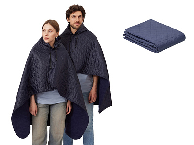 Плед-пончо 2-в-1 Cappy с капюшоном и мешком (Тёмно-синий)